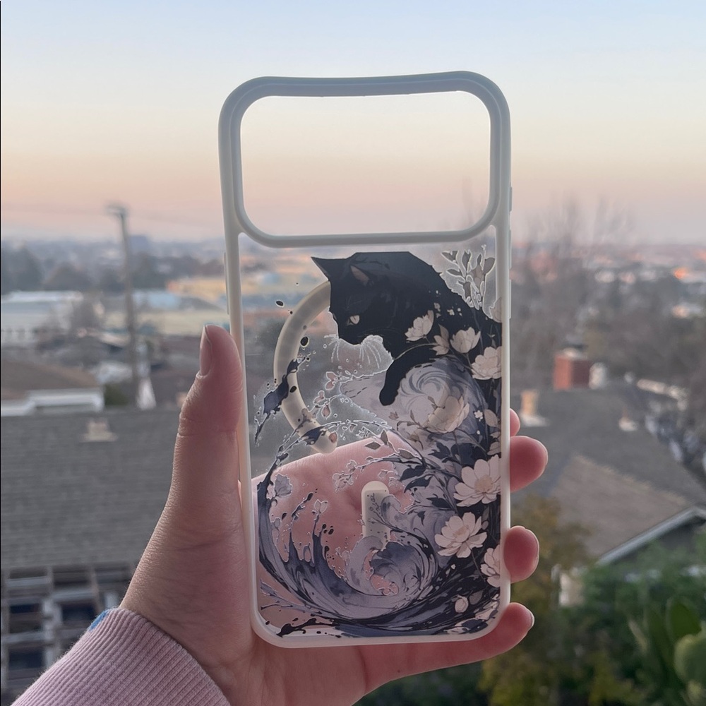 Cat and Wave Design Phone Case